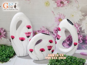 Bộ ba thủng bé sơn mài vẽ hoa 