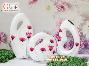 Bộ ba thủng bé sơn mài vẽ hoa 