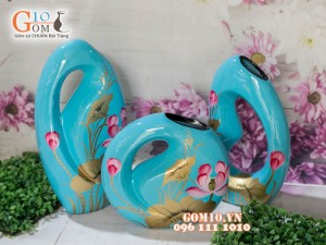 Bộ ba thủng bé sơn mài vẽ hoa sen 37cm