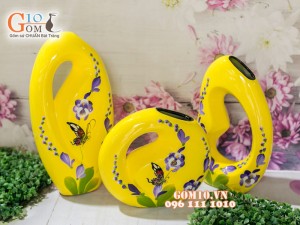 Bộ ba thủng bé sơn mài vẽ hoa và bướm