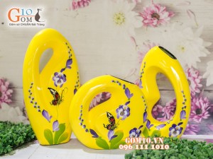 Bộ ba thủng bé sơn mài vẽ hoa và bướm