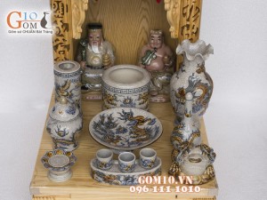 Bộ ban thần tài thổ địa men rạn đắp nổi