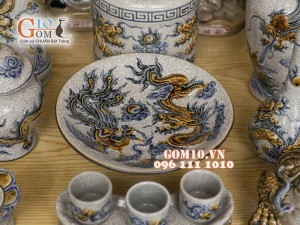 Bộ ban thần tài thổ địa men rạn đắp nổi