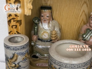 Bộ ban thần tài thổ địa men rạn đắp nổi