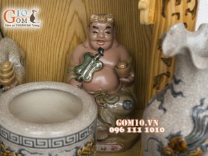 Bộ ban thần tài thổ địa men rạn đắp nổi