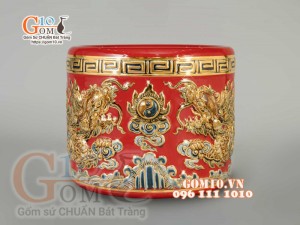 Bộ ban thần tài thổ địa Như Ý đắp nổi, màu đỏ - vẽ vàng 24k