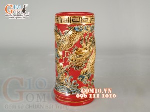 Bộ ban thần tài thổ địa Như Ý đắp nổi, màu đỏ - vẽ vàng 24k