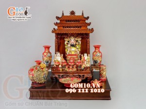 Bộ ban thần tài thổ địa Như Ý đắp nổi, màu đỏ - vẽ vàng 24k