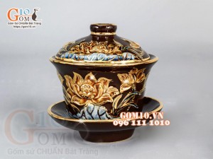 Bộ ban thần tài thổ địa Như Ý đắp nổi, màu nâu - vẽ vàng 24k