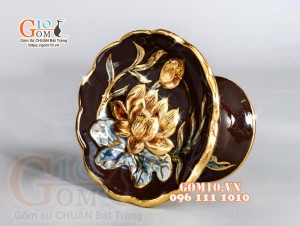 Bộ ban thần tài thổ địa Như Ý đắp nổi, màu nâu - vẽ vàng 24k