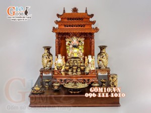 Bộ ban thần tài thổ địa Như Ý đắp nổi, màu nâu - vẽ vàng 24k