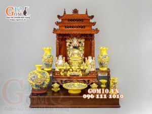 Bộ ban thần tài thổ địa Như Ý đắp nổi, màu vàng - vẽ vàng 24k