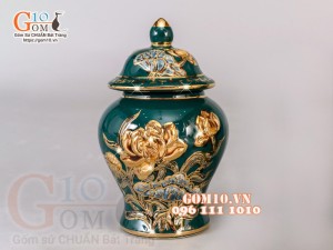 Bộ ban thần tài thổ địa Như Ý đắp nổi, Xanh lục bảo - vẽ vàng 24k