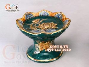Bộ ban thần tài thổ địa Như Ý đắp nổi, Xanh lục bảo - vẽ vàng 24k