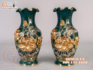 Bộ ban thần tài thổ địa Như Ý đắp nổi, Xanh lục bảo - vẽ vàng 24k