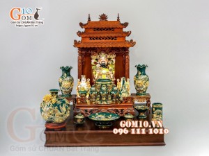 Bộ ban thần tài thổ địa Như Ý đắp nổi, Xanh lục bảo - vẽ vàng 24k