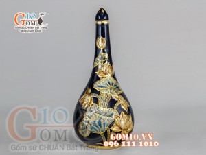 Bộ ban thần tài thổ địa Phú Quý Tài Lộc đắp nổi, Xanh coban - vẽ vàng 24k