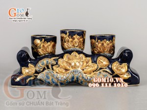 Bộ ban thần tài thổ địa Phú Quý Tài Lộc đắp nổi, Xanh coban - vẽ vàng 24k