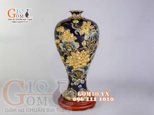 Bộ ban thần tài thổ địa Phú Quý Tài Lộc đắp nổi, Xanh coban - vẽ vàng 24k