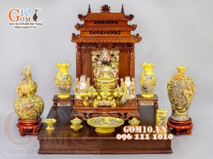 Bộ ban thần tài thổ địa Tài Lộc đắp nổi, màu vàng - vẽ vàng 24k