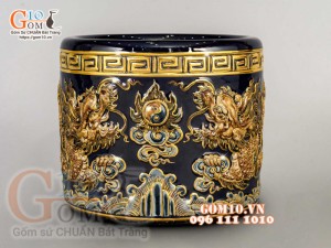 Bộ ban thần tài thổ địa Tài Lộc đắp nổi, Xanh coban - vẽ vàng 24k