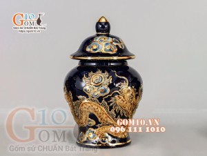 Bộ ban thần tài thổ địa Tài Lộc đắp nổi, Xanh coban - vẽ vàng 24k