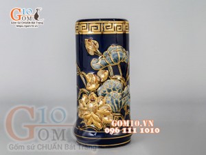 Bộ ban thần tài thổ địa Tài Lộc đắp nổi, Xanh coban - vẽ vàng 24k