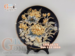 Bộ ban thần tài thổ địa Tài Lộc đắp nổi, Xanh coban - vẽ vàng 24k