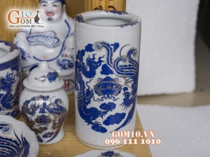 Bộ ban thần tài thổ địa vẽ rồng Phúc - Lộc - Thọ xanh kim