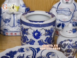 Bộ ban thần tài thổ địa vẽ rồng Phúc - Lộc - Thọ xanh kim