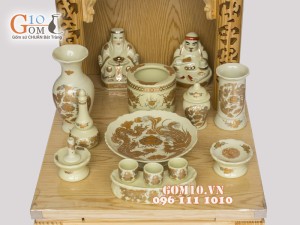 Bộ ban thần tài thổ địa vẽ rồng Phúc Lộc Thọ vàng kim