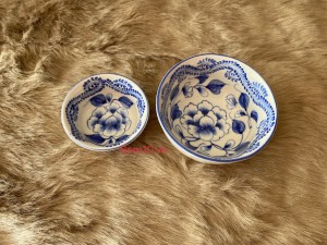 Bộ bát cơm + bát mắm vẽ Sen dây 