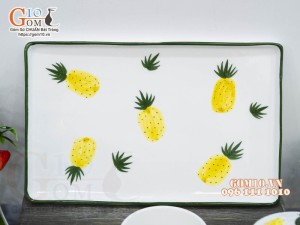 Bộ bát đĩa ăn dặm men trắng vẽ Dứa, 5 chi tiết