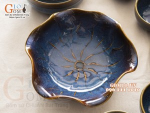 Bộ bát đĩa bản đồ Việt Nam men hoả biến xanh đá