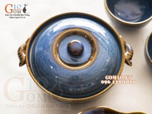 Bộ bát đĩa bản đồ Việt Nam men hoả biến xanh đá