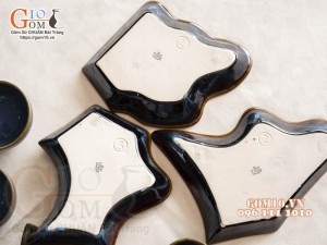 Bộ bát đĩa bản đồ Việt Nam men hoả biến xanh đá