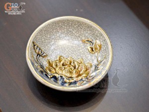 Bộ bát đĩa Hoa Mặt Trời men rạn đắp nổi Sen Cát Tường vẽ vàng 24k, đường kính 50cm