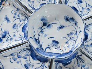 Bộ bát đĩa hoa mặt trời men trắng tô hoa vẽ hoa sen tràm chuồn, 45cm