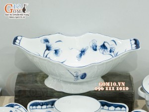 Bộ bát đĩa hoa mặt trời men trắng vẽ sen tràm cổ (19 chi tiết)