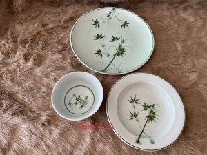 Bộ bát đĩa men cổ vẽ Tre xanh