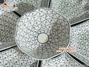 Bộ bát đĩa hoa mặt trời, đồng xanh vẽ Bèo, 55cm (18 chi tiết)