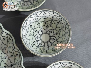 Bộ bát đĩa hoa mặt trời, đồng xanh vẽ Bèo, 55cm (18 chi tiết)