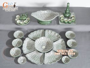 Bộ bát đĩa hoa mặt trời, đồng xanh vẽ Bèo, 55cm (18 chi tiết)