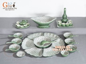 Bộ bát đĩa hoa mặt trời, đồng xanh vẽ Bèo, 55cm (25 chi tiết)