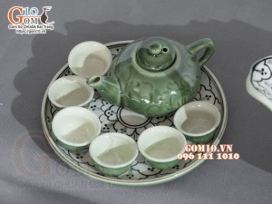 Bộ bát đĩa hoa mặt trời, đồng xanh vẽ Bèo, 55cm (25 chi tiết)