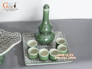 Bộ bát đĩa hoa mặt trời, đồng xanh vẽ Bèo, 55cm (25 chi tiết)