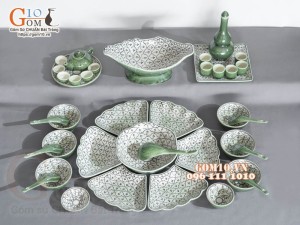 Bộ bát đĩa hoa mặt trời, đồng xanh vẽ Bèo, 55cm (25 chi tiết)