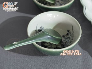 Bộ bát đĩa hoa mặt trời, đồng xanh vẽ Sen, 55cm (23 chi tiết)