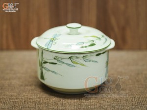 Bát nắp men kem vẽ chuồn trúc, đường kính 12cm