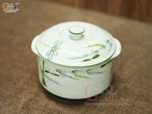 Bát nắp men kem vẽ chuồn trúc, đường kính 12cm